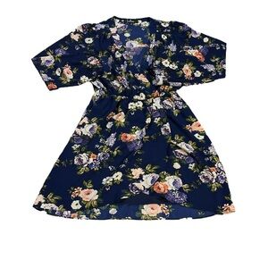 Lulus Faux‎ Wrap Floral Dress Navy Blue White Green and Purple Size Small